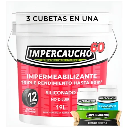 Impercaucho 60 + Sellador + Resanador + Cepillo de Ixtle