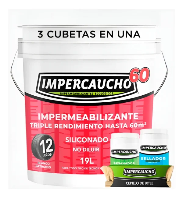 Impercaucho 60 + Sellador + Resanador + Cepillo de Ixtle